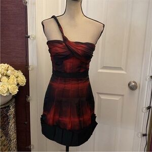 Meskita Elegant Red and Black One-Shoulder Dress, XS